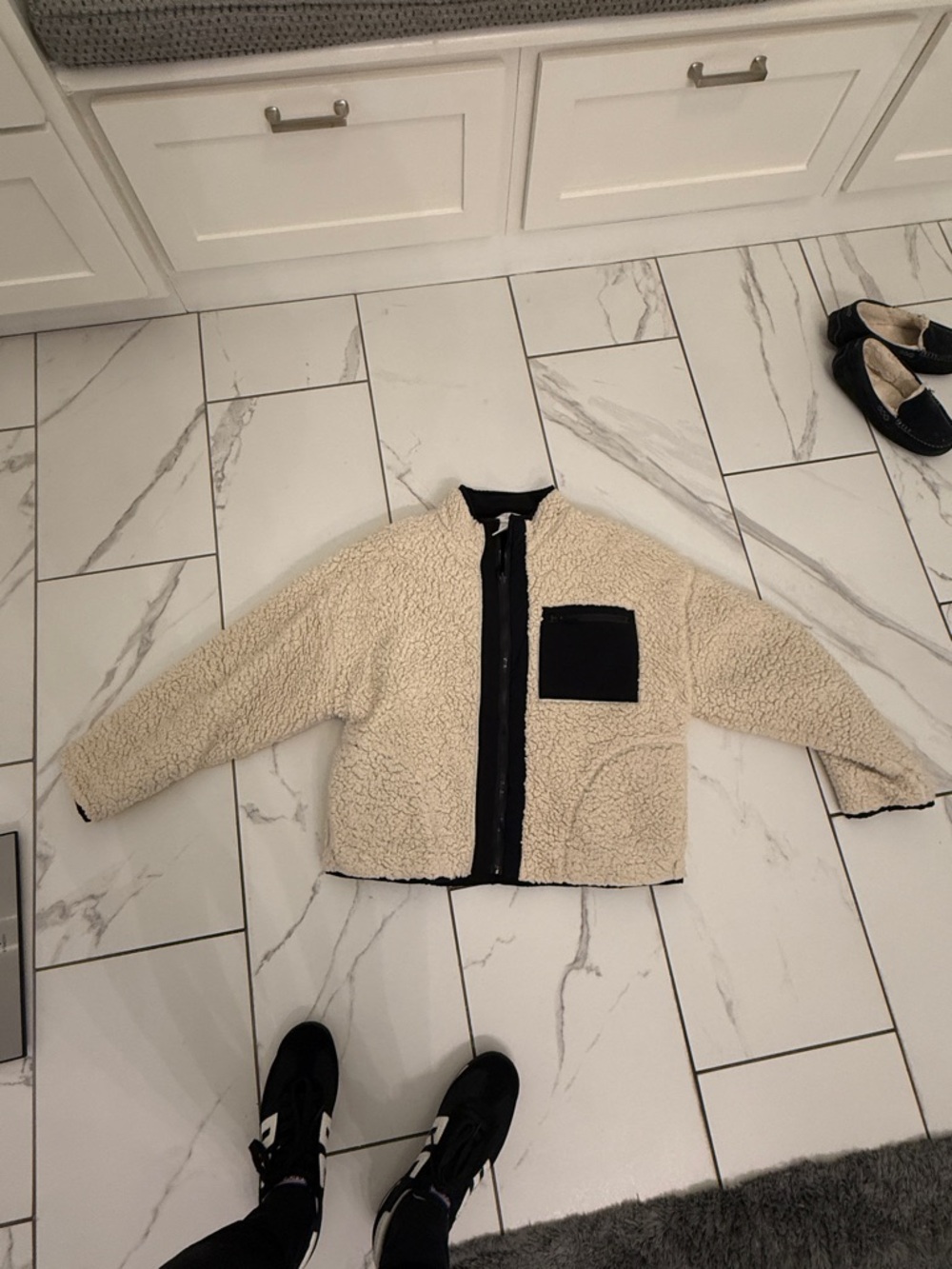 Z Supply Reversible Cream Sherpa Jacket with Black Trim and Chest Pocket